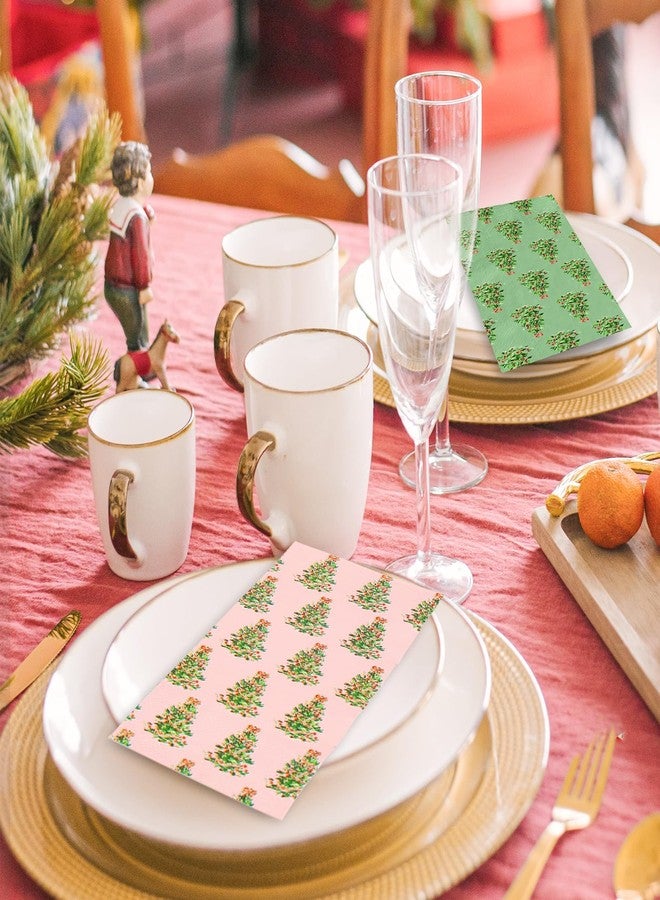 JarThenaAMCS مناديل جارثينا إيه إم سي إس، 100 قطعة، مناديل ورقية لضيوف عيد الميلاد، وردية وخضراء، مزينة بشجرة عيد الميلاد، للاستخدام مرة واحدة، مناسبة للعشاء، ولتزيين طاولات حفلات الأعياد. - Image 5